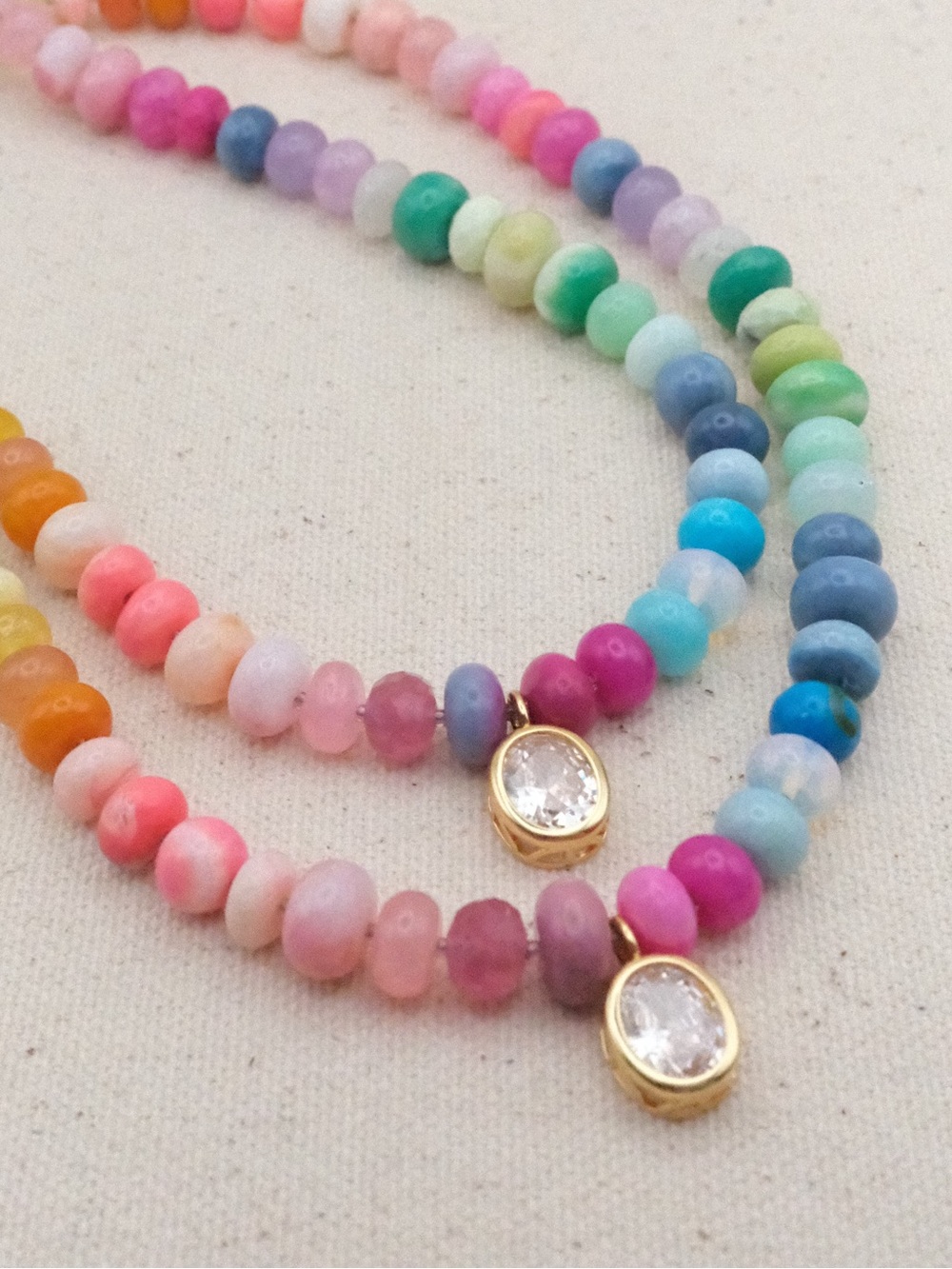 Handmade Rainbow Opal Candy Jade Necklace Colorful Beaded Necklace Charm
